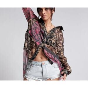 One Teaspoon Kaleidoscope Lunar Shirt High/Low Sheer Size Med‎ NWT